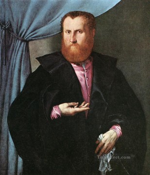  Black Oil Painting - Portrait of a Man in Black Silk Cloak 1535 Renaissance Lorenzo Lotto